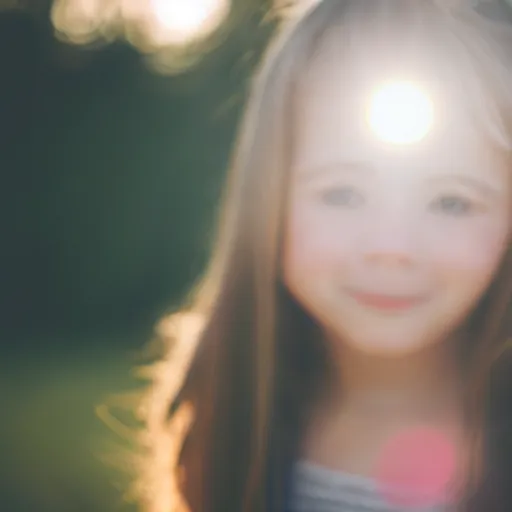 Image similar to a portrait of an girl's face. depth of field. lens flare