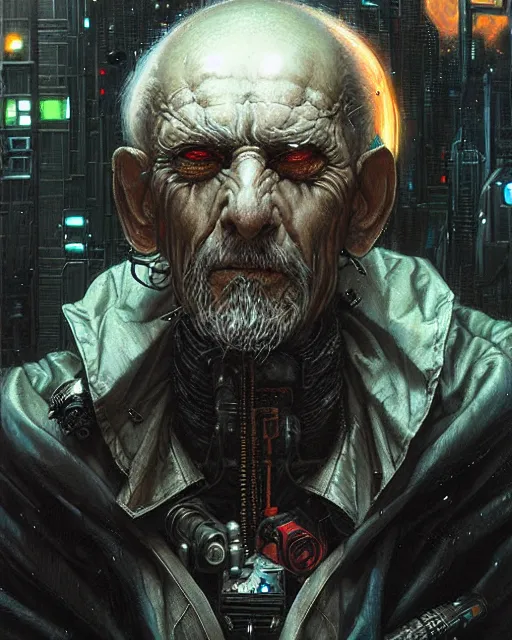 Image similar to a detailed portrait of cyberpunk old man by Greg Staples and Peter Mohrbacher