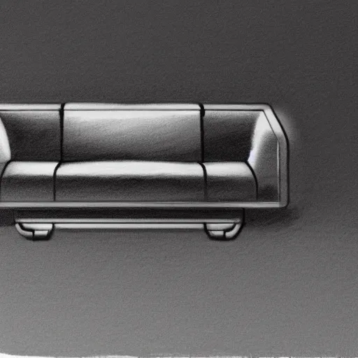 Prompt: detailed sketch, a prototype concept design of a sofa, commercial tv add, blade runner style,