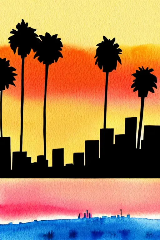 Image similar to minimalist watercolor art of los angeles at sunset, illustration, vector art