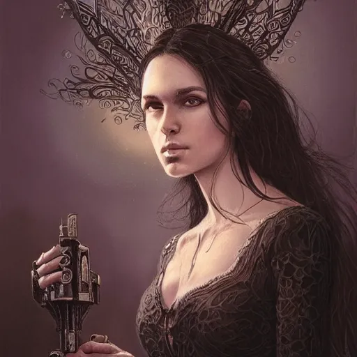 Image similar to a portrait of mazzy star as a sorceress, urban motifs, intricate, elegant, highly detailed, digital painting, trending on artstation, concept art, smooth sharp focus, illustration, art by artgerm and greg rutkowski