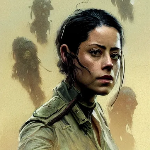 Image similar to portrait of a woman by greg rutkowski, rosa salazar as a colonial marine from aliens franchise, she is about 3 0 years old, military composure, wearing the tactical gear of the colonial marines, highly detailed portrait, digital painting, artstation, concept art, smooth, sharp foccus ilustration, artstation hq