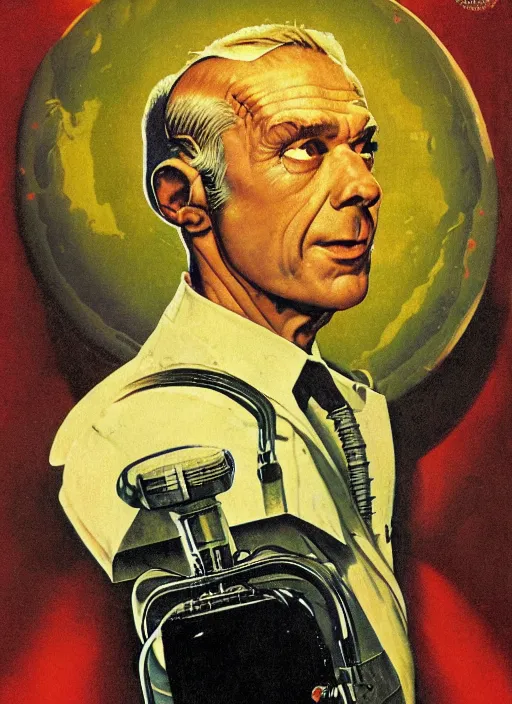 Image similar to head and shoulders portrait of joe egan as a pulp science fiction alien in the sun , by norman rockwell