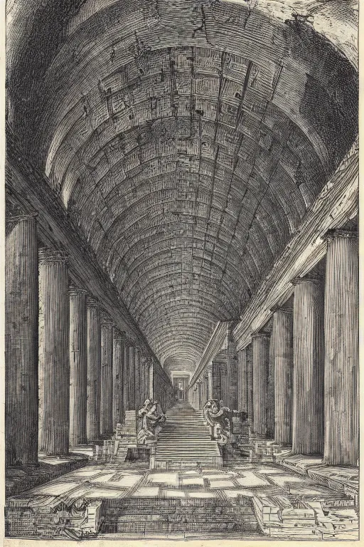 Prompt: Labyrinth, Giovanni Battista Piranesi and Dan Mumford, 1750, engraving, from the British Museum