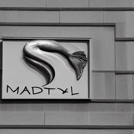 Image similar to company logo on a building showing a mermaid drilling a water well,