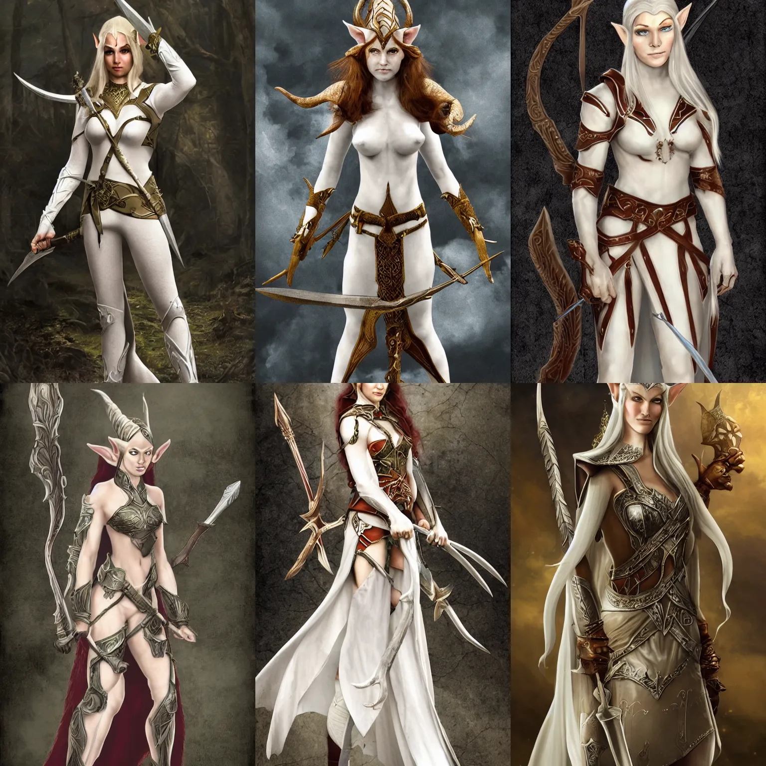 Prompt: an elven woman warrior, white