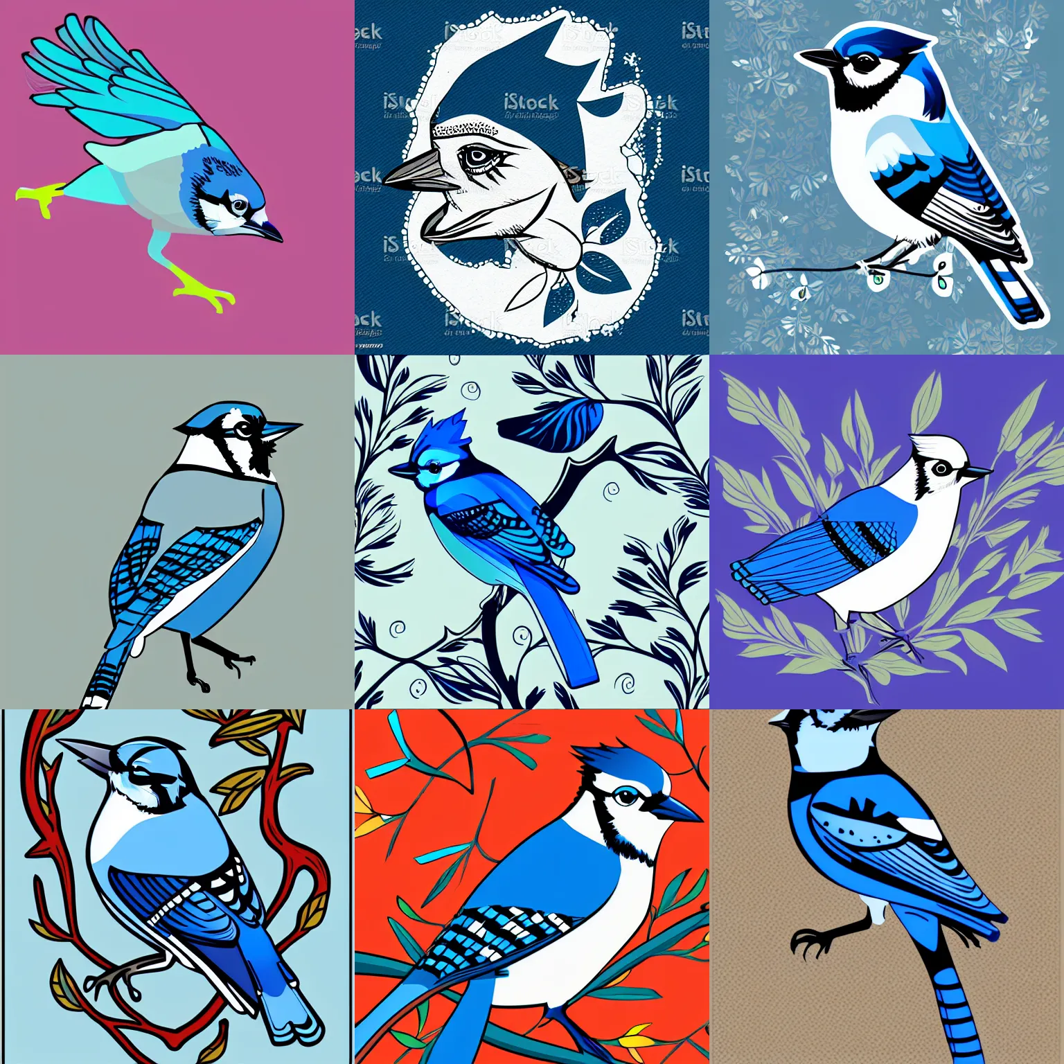 Prompt: blue jay illustration vector art, trending on artstation