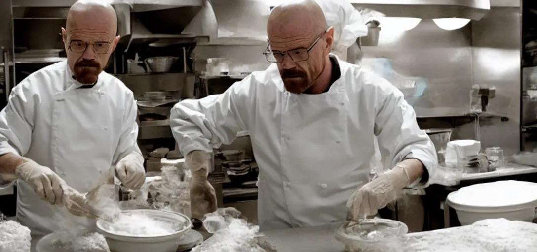 Prompt: walter white baking cakes