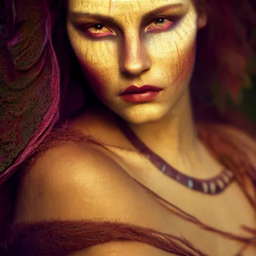 Prompt: photographic portrait of a stunningly beautiful renaissance female with tribal gothic makeup in soft dreamy light at sunset, contemporary fashion shoot, by edward robert hughes, annie leibovitz and steve mccurry, david lazar, jimmy nelsson, breathtaking, 8 k resolution, extremely detailed, beautiful, establishing shot, artistic, hyperrealistic, beautiful face, octane render