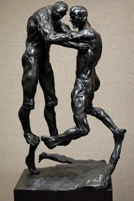 Image similar to full body, alan turing wrestling with agent smith, sculpture by auguste rodin