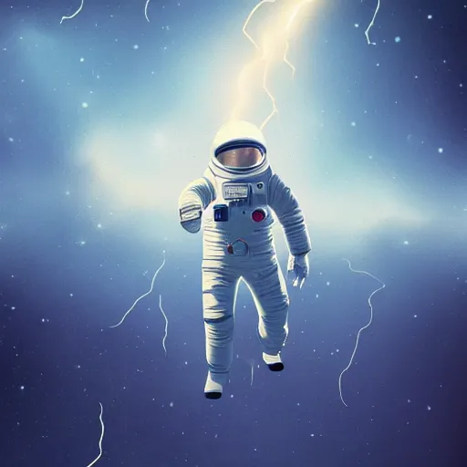 Image similar to an astronut floating in space, dynamic lightning, unsettling, morbid, artstation