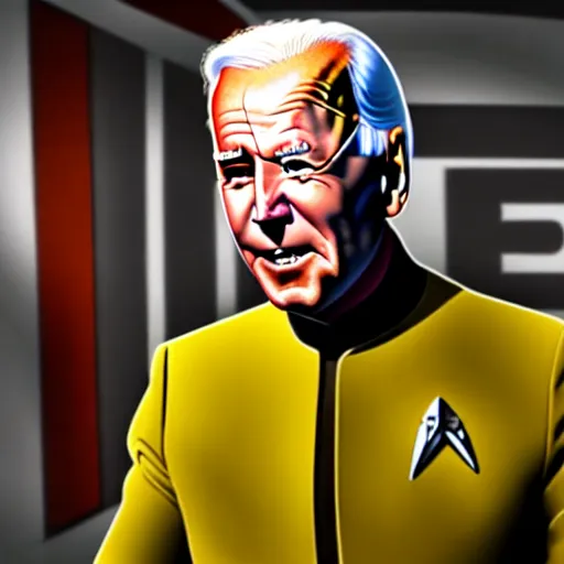 Image similar to joe biden is the captain of the starship enterprise in the new star trek movie