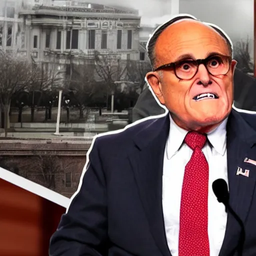 Image similar to rudy Giuliani is snorting white powder from an envelope, white powder is all over his face and mouth
