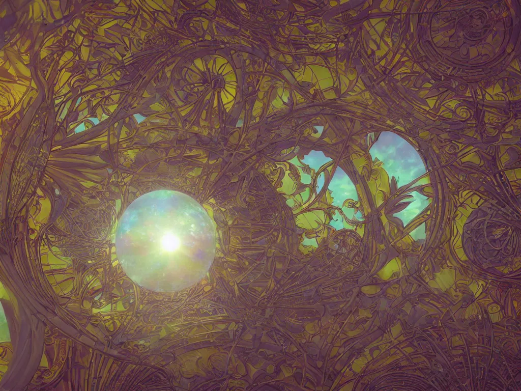 Image similar to 3 d render, sunlight study, the universe is a spheroid region 7 0 5 meters in diameter, art nouveau, by hans zatzka and ( ( ( ( ( lisa frank ) ) ) ) ), 8 k, sharp focus, octane render