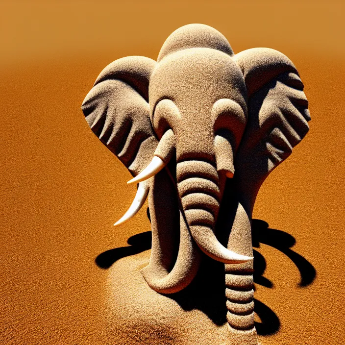 Image similar to fantasy art of an elephant made of sand in the middle of a very sandy desert storm sand, 4 k, high quality, sharp, 1 6 k, trending in artstation