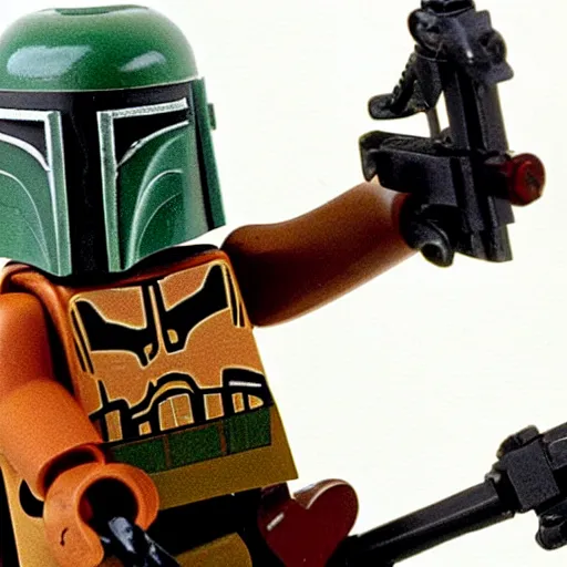 Image similar to boba fett in a scifi western saloon, movie still from star wars the empire strikes back, lego