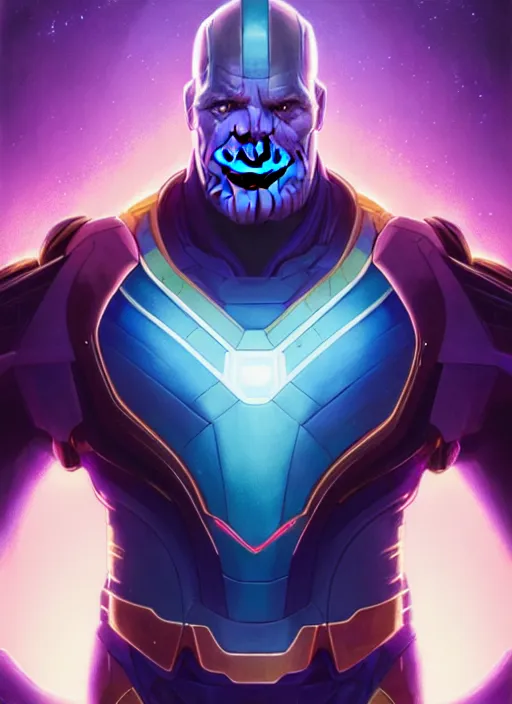 Prompt: symmetry portrait of thanos, sci - fi, tech wear, glowing lights intricate, elegant, highly detailed, digital painting, artstation, concept art, smooth, sharp focus, illustration, art by artgerm and greg rutkowski and alphonse mucha