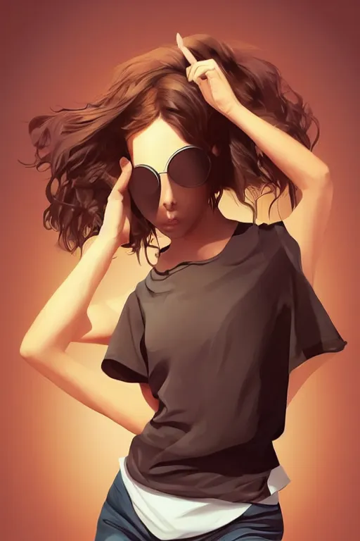 Image similar to girl with medium length brown hair. black shirt. no face visible. centered median photoshop filter cutout vector behance hd artgerm jesper ejsing!