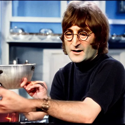 Image similar to john lennon from 1 9 6 4 on a cooking show, hd, hyper realistic, intricate detail