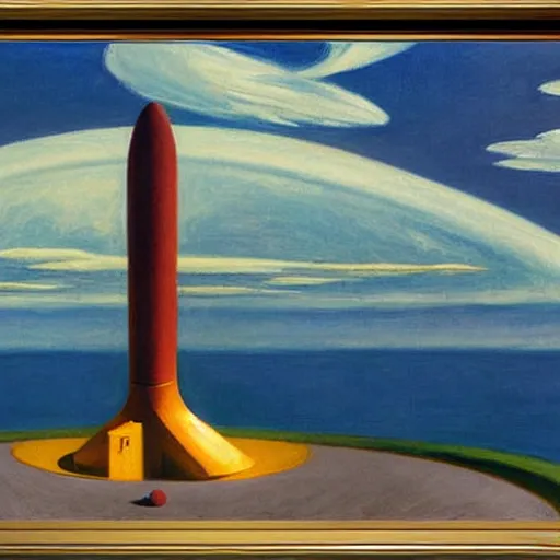 Prompt: spaceship in the sky by Edward Hopper