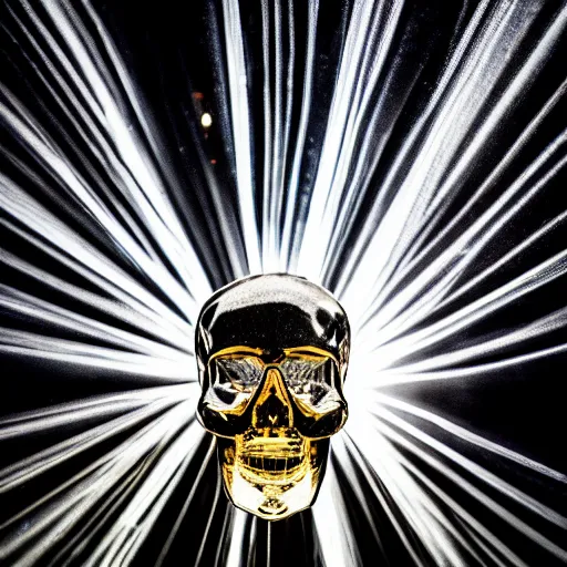 Prompt: high quality photo of crystal transparent skull god rays hitting it,highly reflective, photography 4k, f1.8 anamorphic, bokeh, 4k, Canon, Nikon