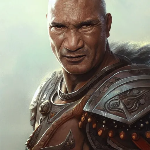 Prompt: warrior, piercing stare, temuera morrison, D&D, fantasy, portrait, highly detailed, digital painting, trending on artstation, concept art, sharp focus, illustration, art by artgerm and greg rutkowski and magali villeneuve