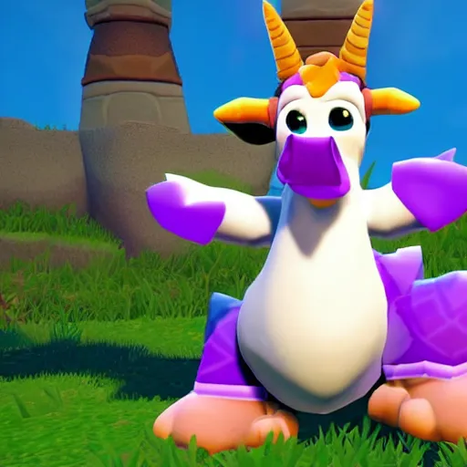 Prompt: screenshot of a cute anthropomorphic cow as an npc in spyro the dragon video game, with playstation 1 graphics, activision blizzard, upscaled to high resolution