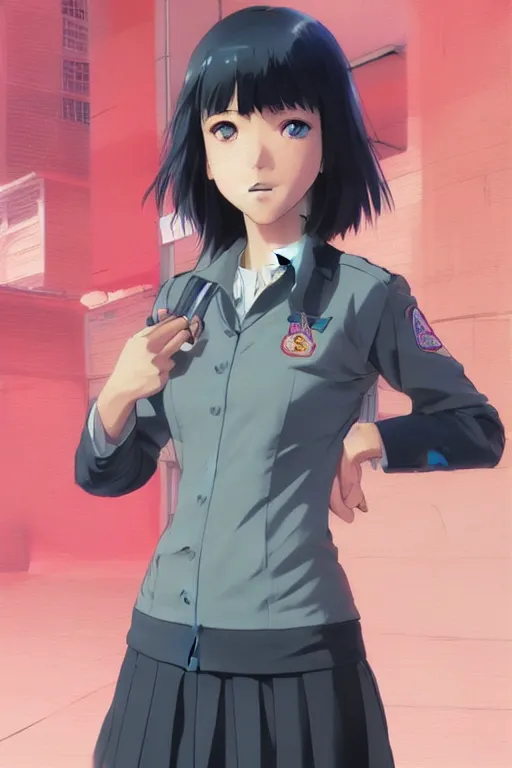 Image similar to a cute girl wearing school uniform standing in the city, really good looking face!!, realistic shaded perfect face, fine details, anime, realistic shaded lighting poster by ilya kuvshinov katsuhiro otomo ghost - in - the - shell, magali villeneuve, artgerm, jeremy lipkin and michael garmash and rob reyt