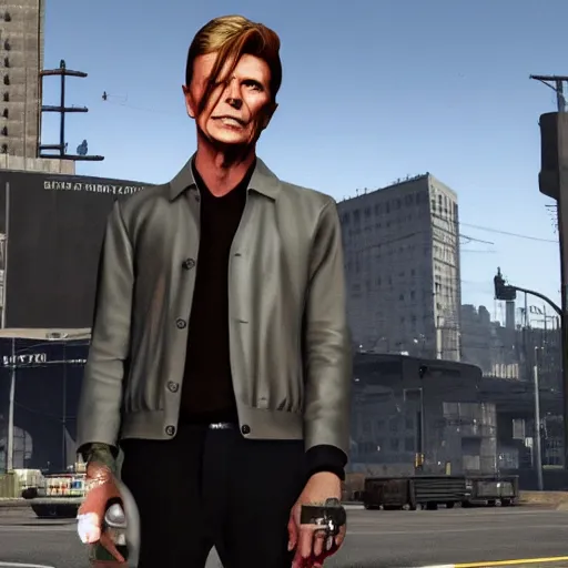 Image similar to David Bowie in gta v loading screen artwork