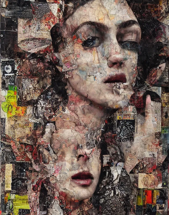 Image similar to deja vu detailed mixed media collage, conteporary art, punk art, realistic face, photorealistic, expressionism, masterpiece, perfect composition, spectacular quality, intricate oil swings