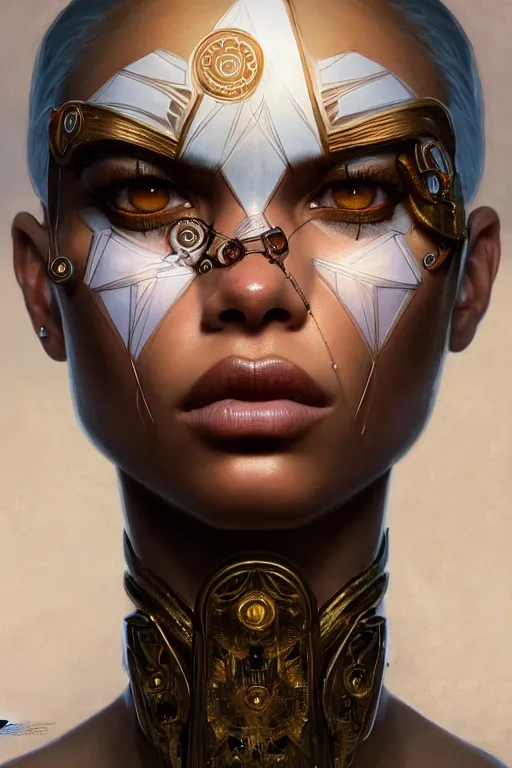 Prompt: symmetry!! portrait of zoe kravitz in the style of god of war, machine parts embedded into face, intricate, elegant, highly detailed, digital painting, artstation, concept art, smooth, sharp focus, illustration, art by artgerm and greg rutkowski and alphonse mucha, 8 k