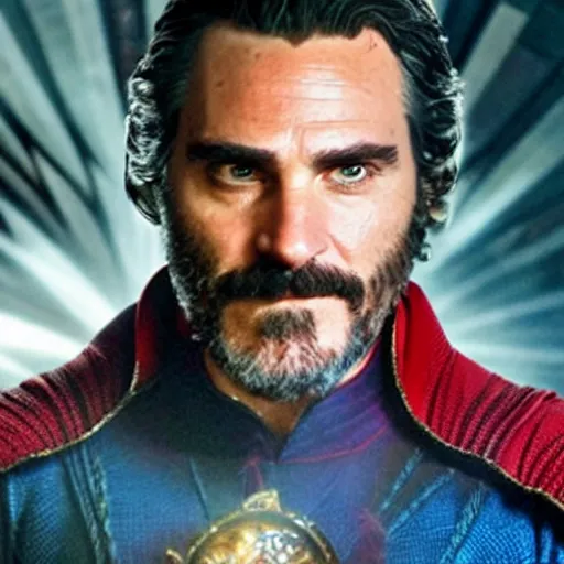 Prompt: A still of Joaquin Phoenix as Dr. Strange. Extremely detailed. Beautiful. 4K. Award winning.