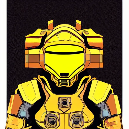 Prompt: helmet lion cyberpunk made of yellow lava and fire in borderlands 3 style, profile portrait, digital illustration, vector art, drawing, mecha, epic size, epic scale, macro art