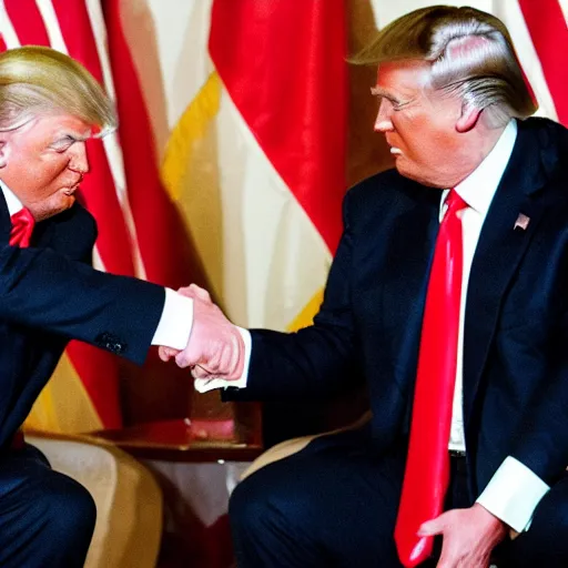 Image similar to donald trump drinking chinese tea with richard nixon, fist - bumping, happy, smiling laughing