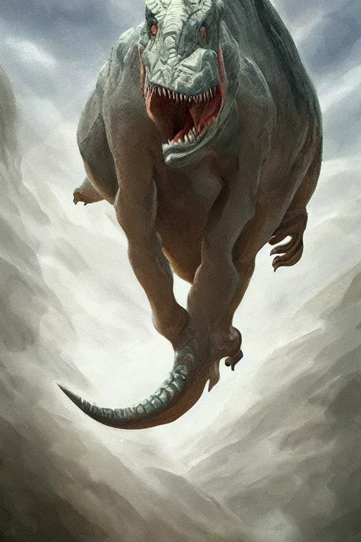 Prompt: Putin stole a real dinosaur beautiful art, realistic proportions, soft light, soft colors, smooth, sharp focus, illustration, art