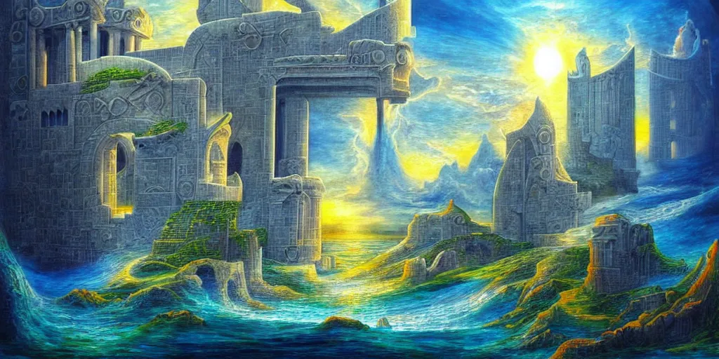 Image similar to atlantis architectural marvels, realistic fantasy art painting