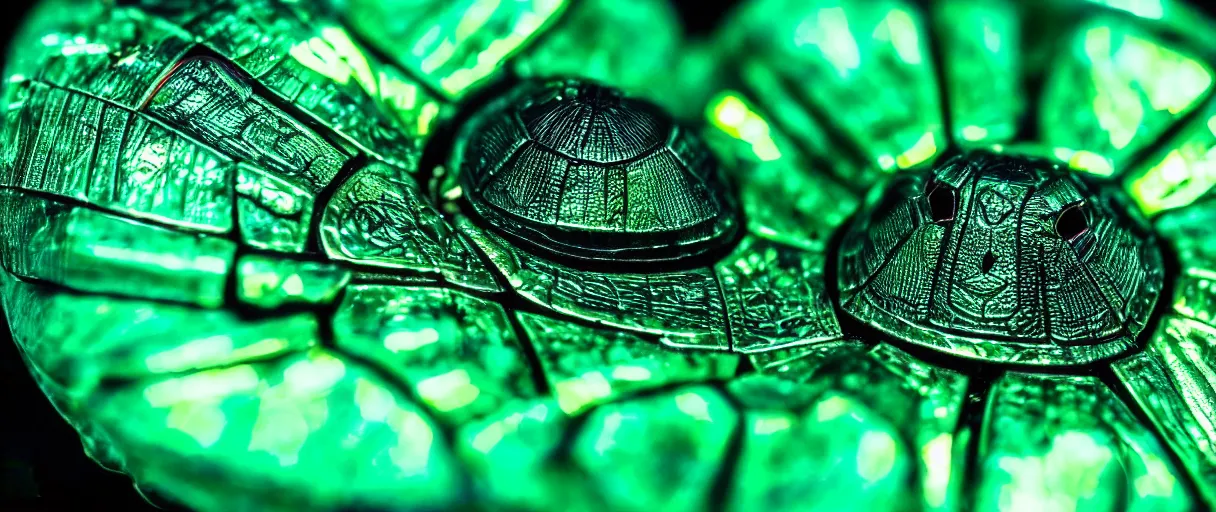 Image similar to high quality close-up photo scarab!! crystal iridescent gorgeous hyperdetailed moody green lighting low angle hd 8k sharp shallow depth of field