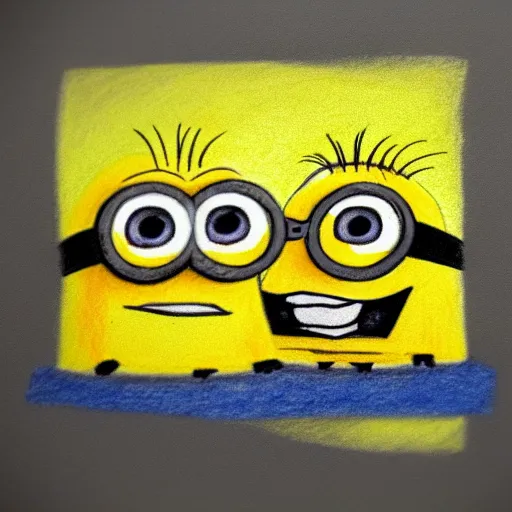 Prompt: a crayon drawing of minions from minions