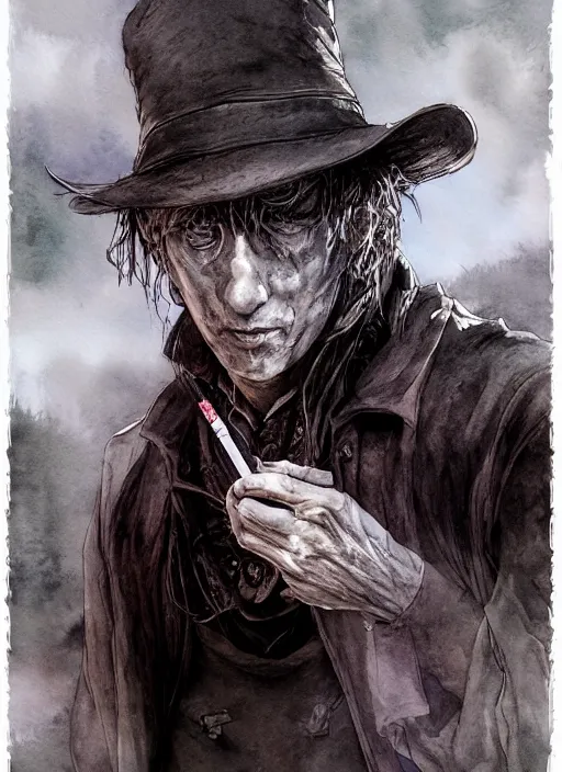 Image similar to portrait, the sadhatter, smoking a magical bong, watercolor, dramatic lighting, cinematic, establishing shot, extremely high detail, foto realistic, cinematic lighting, pen and ink, intricate line drawings, by Yoshitaka Amano, Ruan Jia, Kentaro Miura, Artgerm, post processed, concept art, artstation, matte painting, style by eddie mendoza, raphael lacoste, alex ross