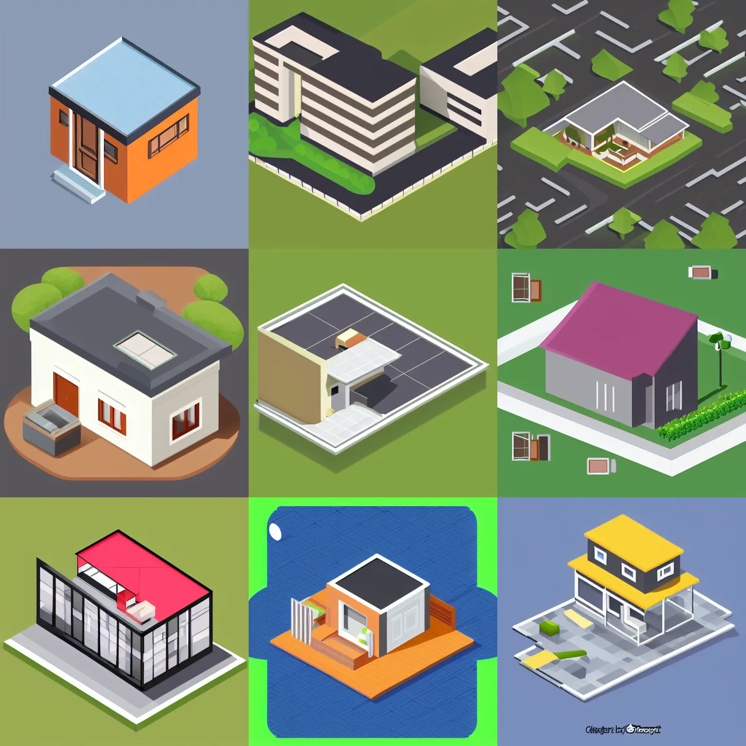 Prompt: webdesign icon for flat roof house, isometric