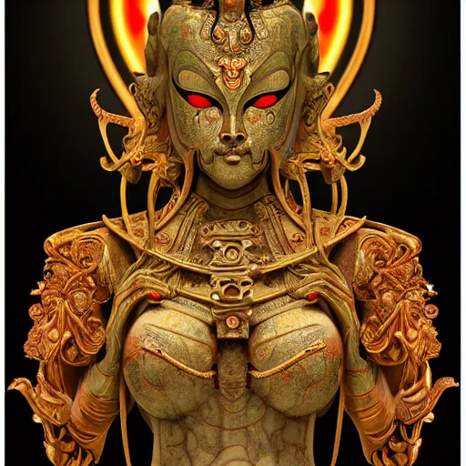 Prompt: naraka buddhist demon korean female, highly detailed, symmetrical long head, golden amber blood eyes, smooth marble surfaces, detailed ink illustration, raiden metal gear, cinematic smooth stone, deep aesthetic, concept art, post process, 4 k, carved marble texture and silk cloth, latex skin, highly ornate intricate details, in the style of 8 8 grzes