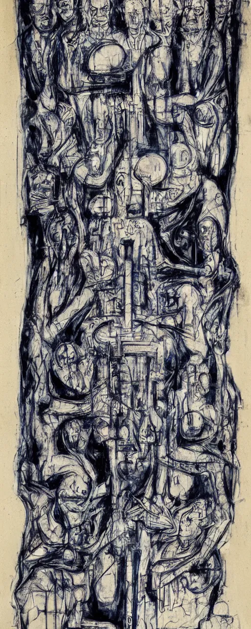 Image similar to blueprint of god, by bernard buffet and stephen gammell and emil nolde, 8 k, trending on artstation