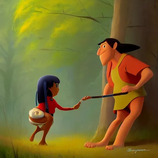 Image similar to goro fujita ilustration pocahontas picking mushrooms in the forest, painting by goro fujita, sharp focus, highly detailed, artstation