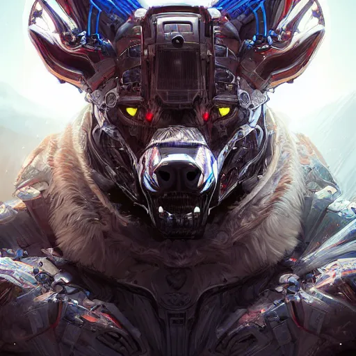 Prompt: an angry cyborg wolf apex predator. intricate, epic lighting, cinematic composition, hyper realistic, 8 k resolution, unreal engine 5, by artgerm, tooth wu, dan mumford, beeple, wlop, rossdraws, james jean, marc simonetti, artstation