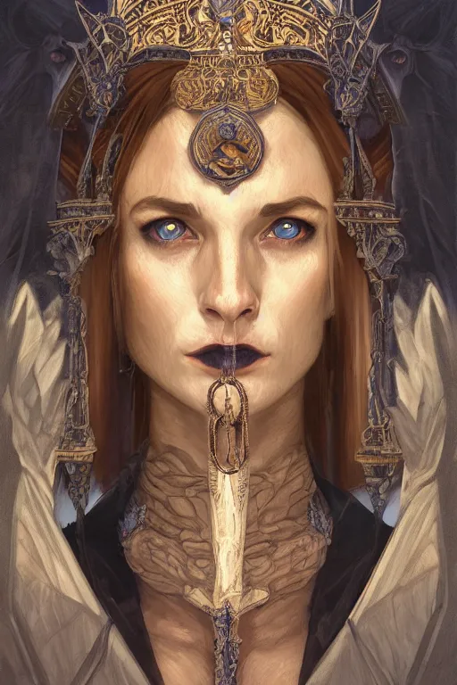 Image similar to Portrait of a Llama, D&D, blue eyes, face, fantasy, sacred halo, byzantine iconography, dark runic gothic, intricate, elegant, highly detailed, digital painting, artstation, concept art, smooth, sharp focus, illustration, art by artgerm and greg rutkowski and alphonse mucha, daily deviation