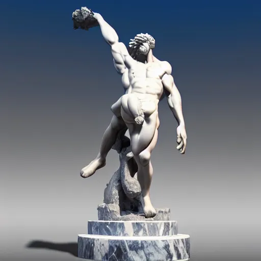 Image similar to unreal engine hyperreallistic render 8k marble statue of hercules vaporwave background