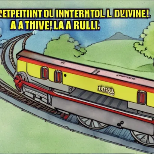 Image similar to A representation of the trolley problem featuring Thomas the Tank engine: should you pull the lever to divert the runaway trolley onto the side track?