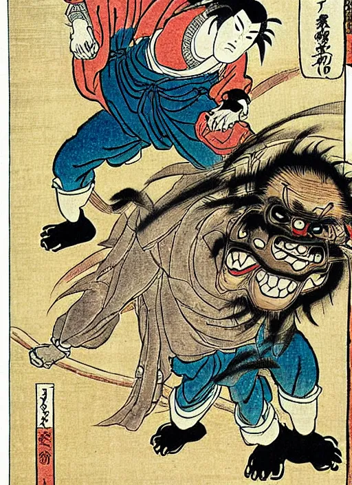Image similar to universal frankenstein as a yokai illustrated by kawanabe kyosai and toriyama sekien
