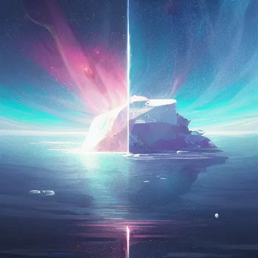 Image similar to an iceberg floating in space with the universe inside, by anato finnstark, by alena aenami, by john harris, by ross tran, by wlop