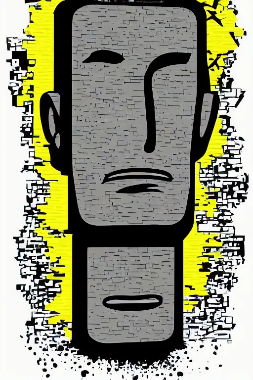 Prompt: vector sprite moai statue popart slap face caricature comic book illustration cartoon graffity street digital